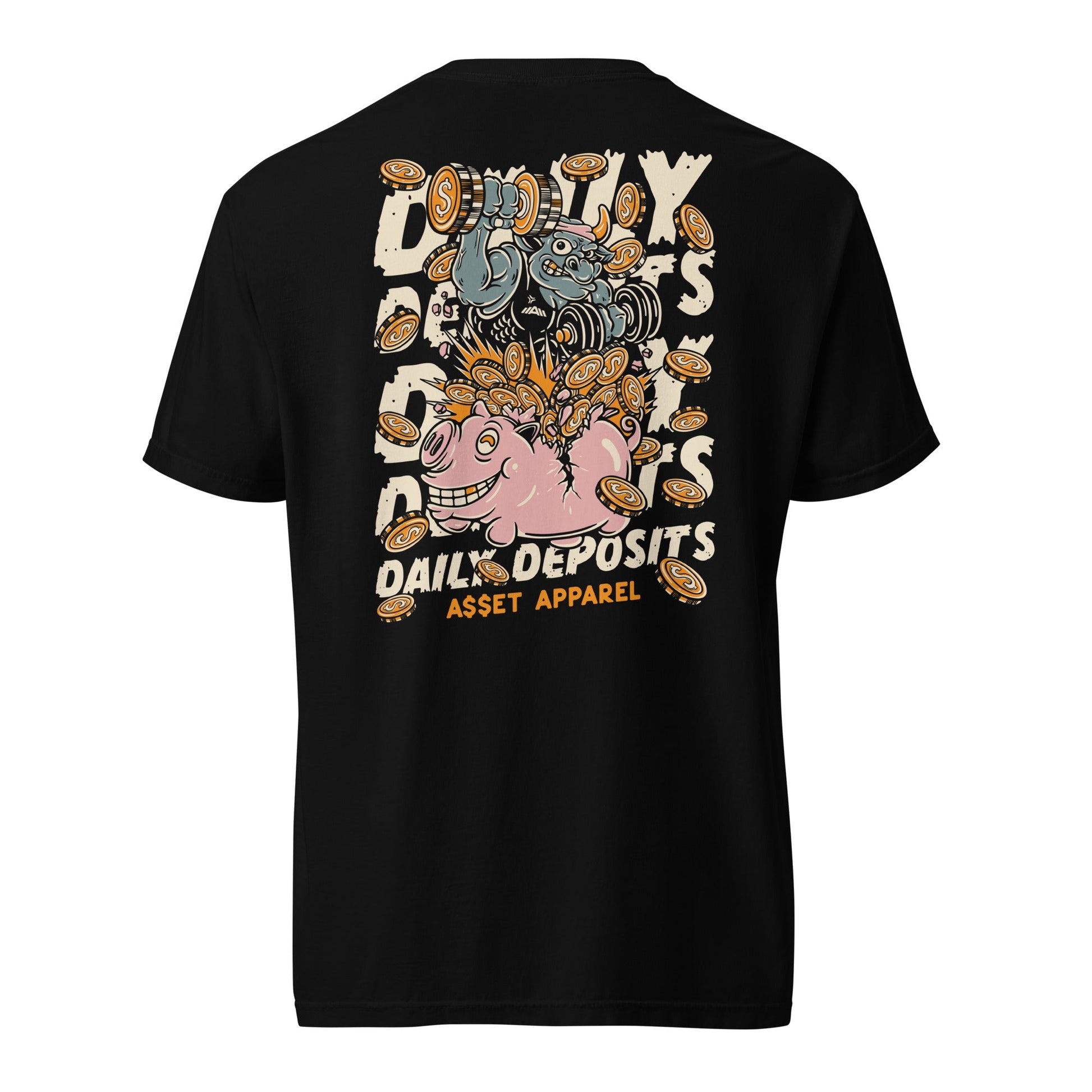 Daily Deposits Piggy Bank Heavyweight Black Tee - Asset Apparel