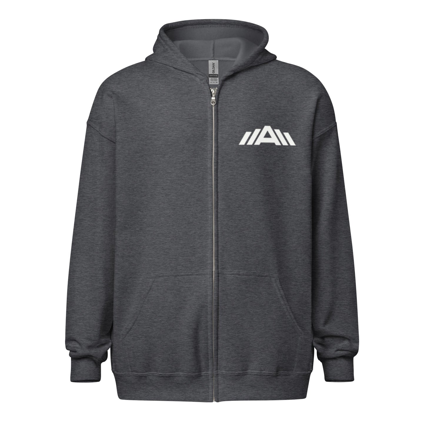 Premium Zip Up Hoodie - White Print - Asset Apparel